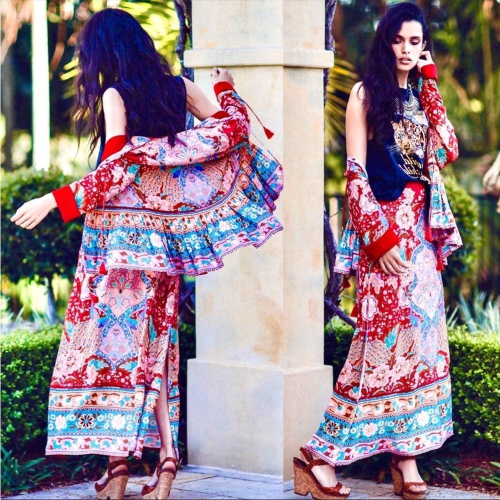 Spell & The Gypsy NWT Lotus Maxi Split Skirt in Ruby XXS - Picture 4 of 8